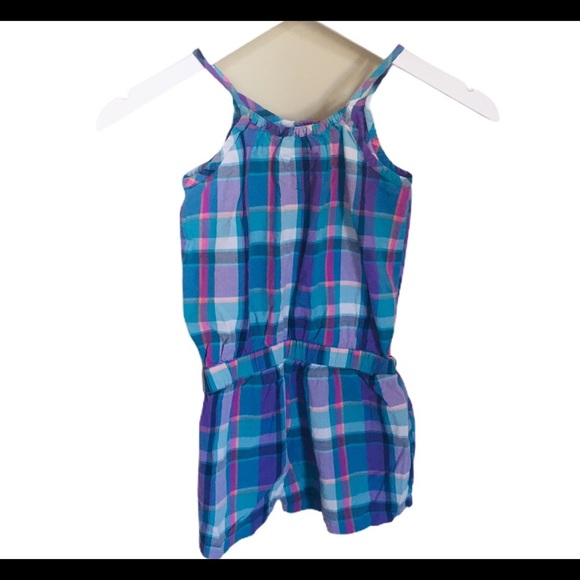 TOMMY HILFIGER Spaghetti Strap Plaid Short Romper With Pockets Purple Girl 6Y - Picture 8 of 10